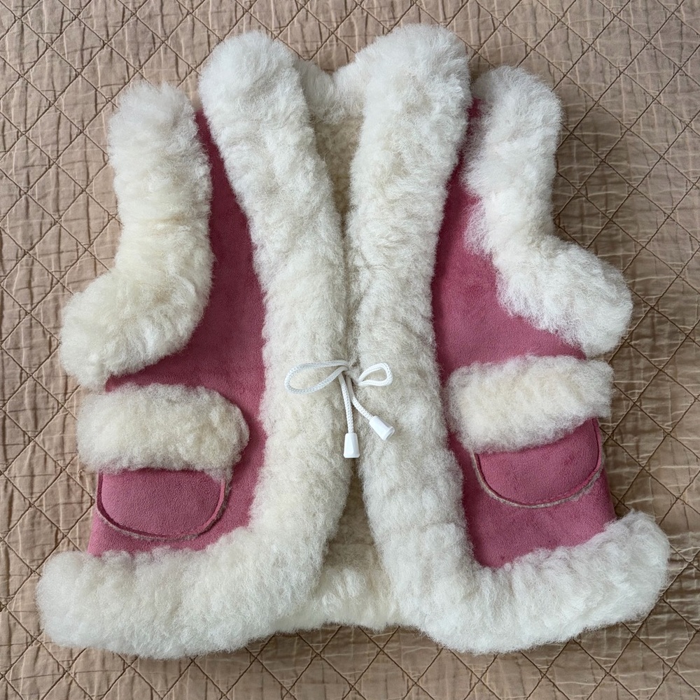 Pink and White Faux Shearling Vest